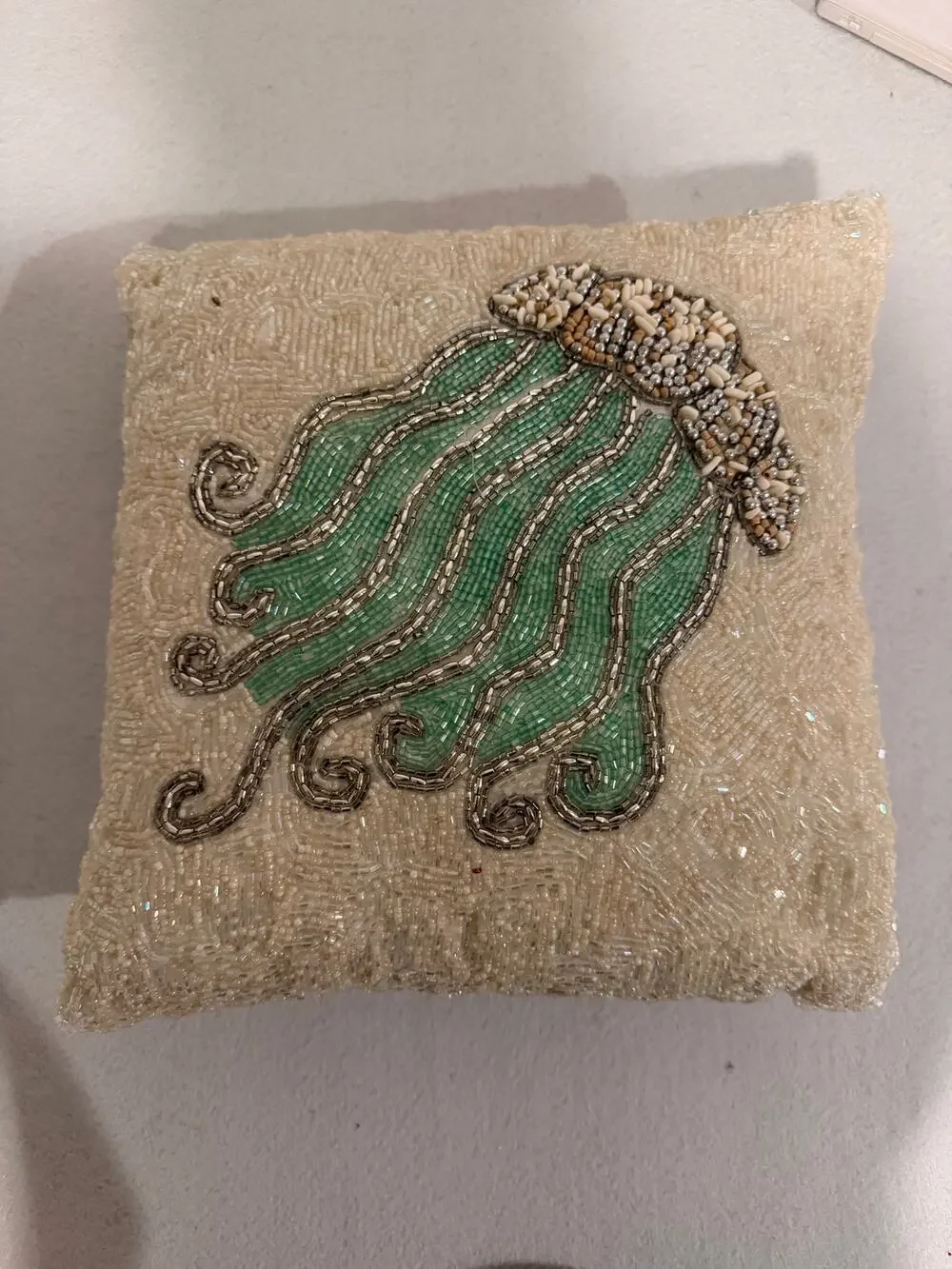 Jellyfish beaded coastal pillow decor